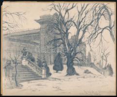 Páris Erzsi (1887-?): Egy szép fa az Iparcsarnok előtt, 1925. Ceruza, papír, jelzett, 21,5x25,5 cm
