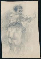 Jelzés nélkül: Kacér hölgy (erotikus rajz). Ceruza, papír. 19,5x13 cm