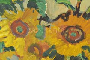 Schéner Mihály (1923-2009): Napraforgók. Olaj, farost, jelzett. Hátoldalán Debreceni Műhely Képző- é...