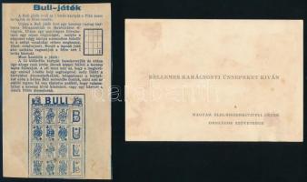 Buli-játék min kártyákkal, 1920-40 körül, leírással, kissé foltos, 15x10 cm