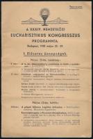 1938 Bp., XXXIV. Nemzetközi Eucharisztikus Kongresszus programja, tervezet, hajtott, heklyenként kissé foltos, apró sérülésekkel