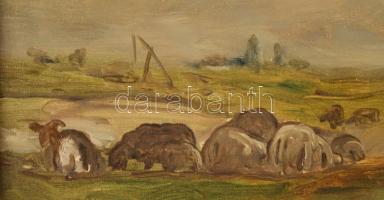 Iványi-Grünwald Béla műhelye: Juhász. Olaj, vászon, jelezve jobbra lent. Dekoratív, kissé sérült fak...