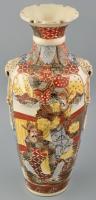 Antik japán Satsuma jellegű váza, kézzel festett fajansz, jelzett, kopott, mázrepedésekkel, m: 42 cm CSAK SZEMÉLYES ÁTVÉTEL, NEM POSTÁZZUK! / ONLY PERSONAL COLLECTION!