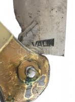 Válik jelzett egyedi készítésű zsebkés, bicska. Szaru, réz. 25 cm Bőr tokkal