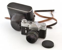 Zenit-B fényképezőgép objektívvel, eredeti bőr tokjában