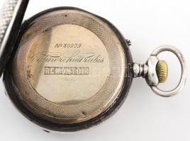 Remontoir lovas zsebóra, mechanikus szerkezettel, működik, számlapon apró sérülések, d: 45 mm