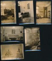 cca 1930 Régi lakásbelsők, 6 db fotó, 6×8,5 cm