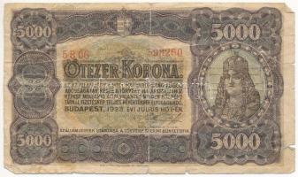 1923. 5000K "5B06 598260", "Magyar Pénzjegynyomda Rt. Budapest" jelöléssel T:III- szakadások Adamo K39