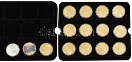 ifj. Szlávics László (1959-) 2011. "Nagy Magyarok" 13xklf aranyozott Cu emlékérem + 1db ezüstözött Cu emlékérem, mind tanúsítvánnyal (40mm) + 2013. "Forradalom és szabadságharc 1848-1849 / A 170. évforduló emlékére" ezüstözött Cu emlékérem, multicolor tanúsítvánnyal (40mm), az egész "Nagy Magyarok" mahagóni fa érmetartó kazetta bársonybéléssel, 12db 50x50mm férőhelyű kivehető tálcával T:PP