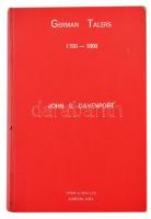 John S. Davenport: German Talers 1700-1800. - Második kiadás, 1965-ös árlista melléklettel. Spink & Son Ltd., London, 1965. Használt, jó állapotú könyv, a keménykötéses borító több helyen sérült.