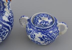 Japán tojáshéj porcelán teáskészlet 6 személyes. Matricás, jelzett, egyik csészén hajszálrepedés
