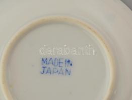 Japán tojáshéj porcelán teáskészlet 6 személyes. Matricás, jelzett, egyik csészén hajszálrepedés