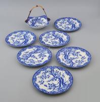 Japán porcelán süteményes készlet 6 személyes. Matricás, jelzett, hibátlan. d: 19 cm, 14 x15 cm