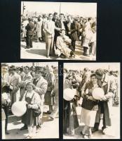 1959. május elsejei felvonulás résztvevői, 3 db fotó, 9×12 cm
