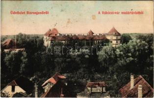 1907 Borosjenő, Borosineu, Ineu; Rákóczi vár madártávlatból. Kerpel Izsó kiadása / castle + GURAHONCZ - ARAD 69. SZ. vasúti mozgóposta bélyegző (fl)