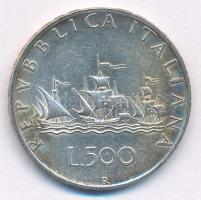 Olaszország 1958R 500L Ag Kolumbusz hajói T:2 patina Italy 1958R 500 Lire Ag Columbus Ships C:XF patina Krause KM#98