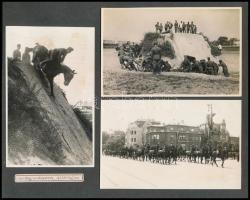 1934 Katonai lovas gyakorlatok, ágyúvontatás és felvonulás, 4 db fotólap albumlapokra ragasztva, 8×13 cm