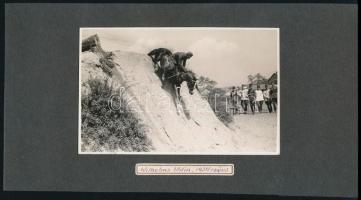 1934 Katonai lovas gyakorlatok, ágyúvontatás és felvonulás, 4 db fotólap albumlapokra ragasztva, 8×1...