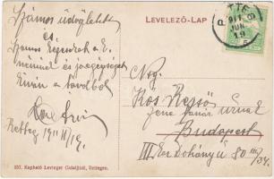 1911 Retteg, Reteag; utca, feldíszített ökrösszekér, templom, erdélyi folklór. Kapható Levinger Gida...