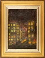 Olvashatatlan jelzéssel: Esti nagyvárosi fények. Olaj, karton. Dekoratív fakeretben. 39×29 cm