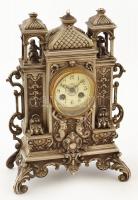 Asztali óra. XIX. sz. Dekoratív fém házzal, ingás szerkezet. zománc számlappal. Felesütős. Csengő nélkül. Kulccsal 37 cm