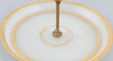 Sütemény kínáló tál. Réz, savmart üveg, kristály. XIX.sz. aranyozott, kopásokkal