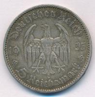 Német Harmadik Birodalom 1935A 5M Ag "Hindenburg" T:2- ph. German Third Reich 1935A 5 Mark...