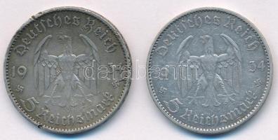 Német Harmadik Birodalom 1934A 5M Ag "Náci hatalom első évfordulója" (2x) T:2,2- egyiken ü...