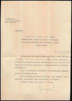 1935 Fabinyi Tihamér (1890-1953) m .kir. pénzügyminiszter aláírása gépelt állampénztári igazgatói kinevezésen, fejléces papíron