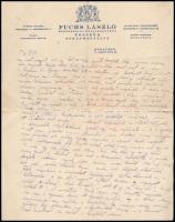 1930 Fuchs László bortermelő (Tolcsva, Tokaj-Hegyalja) fejléces levélpapírjára írt levél