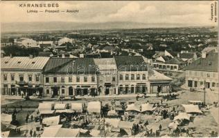 Karánsebes, Caransebes; látkép, piac, üzletek, gyógyszertár / Prospect / Ansicht, Apotheke / general view, market, shops, pharmacy (EK)