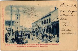 1901 Karánsebes, Caransebes; Heti piac a főúton, Eperjesy, B. Reisz üzlete / main street, market, shops (EB)