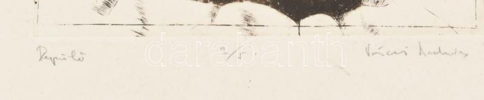 Váczi András (1967- ): Repülő 3/5. Rézkarc, papír, jelzett, 15×13 cm