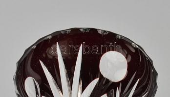 Bordó ólomkristály váza / serleg, jelzett ezüst (Ag) talppal, m: 18,5 cm