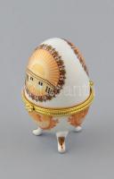 Porcelán tojás alakú szelence, fém szerelékkel. Matricás, jelzés nélkül, hibátlan, m: 10 cm