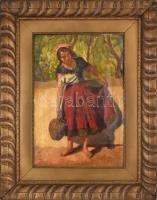 Béli Vörös Ernő (1882-1922): Lány korsóval. Olaj, vászon. Jelezve balra lent. 53x35cm. Korabeli, dekoratív, kissé sérült fakeretben / oil on canvas, signed, framed