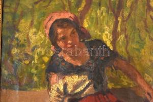 Béli Vörös Ernő (1882-1922): Lány korsóval. Olaj, vászon. Jelezve balra lent. 53x35cm. Korabeli, dek...