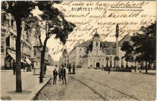 1909 Budapest VIII. Rákóczi út és Rókus kórház, villamos, üzletek (EK)