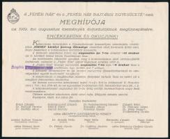 1919 Bp., A Hehér-Ház és a Fehér-Ház bajtársi egyesületének meghívója történelmi események évfordulójának megünneplésére, hajtott, kissé foltos, 3 számozatlan oldal, 17x21 cm