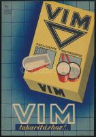 cca 1930 VIM takarításhoz, art deco plakát, szignált (F.M.) jó állapotban, 24,5×16,5 cm