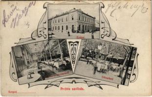 1909 Szeged, Próféta szálloda, épület, udvarkert, étterem és sörcsarnok, belső. Grünwald Herman kiadása. Art Nouveau (EK)