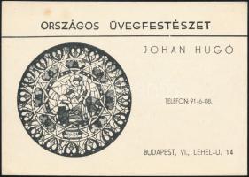 1937 Johan Hugó (1890 - 1951) festőművész, templomi üvegablakok mesterének autográf soraival ellátott reklámos levelezőlapja, melyben egy üvegablak megrendelésre válaszol.