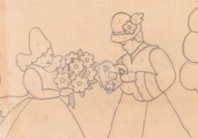 Johan Hugó (1890 - 1951): 2 db vázlat festményhez vagy üvegablakhoz. Kisebb és nagyobb méret, rajta ...