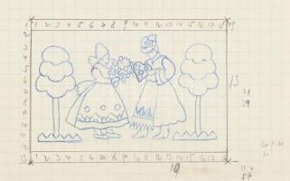 Johan Hugó (1890 - 1951): 2 db vázlat festményhez vagy üvegablakhoz. Kisebb és nagyobb méret, rajta ...