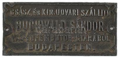 Buchwald Sándor vas és fémbútor udvari szállító dombornyomott vas reklámtábla 10x5 cm