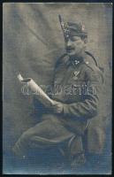 1916 Fischer Bernát k.u.k. 7/44-es katona fotója frontról képeslapként elküldve, pecsétekkel, szép állapotban, 14×9 cm