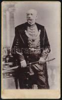 cca 1880 Senkviczi Palkovics Károly (1816-1897) Esztergom polgármestere, politikus, 1849-es vármegyei kormánybiztos, Világos után halálra ítélték, majd 5 évet ült várfogságban, fotón díszmagyarban, hátoldalon feliratozva, jó állapotban, 10,5×6,5 cm