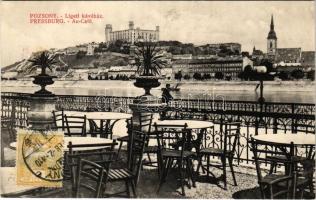 Pozsony, Pressburg, Bratislava; Ligeti kávéház, vár / Au-Café / park café, castle