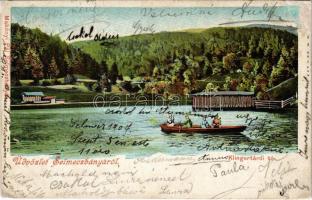 1907 Selmecbánya, Schemnitz, Banská Stiavnica; Klingertárói tó, csónakázók. Makónyi Pál kiadása / lake, rowing boat (r)