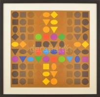 Vasarely Victor (1908-1997): Kompozíció. Ofszet, papír, jelzéssel, üvegezett fakeretben, 39×38,5 cm